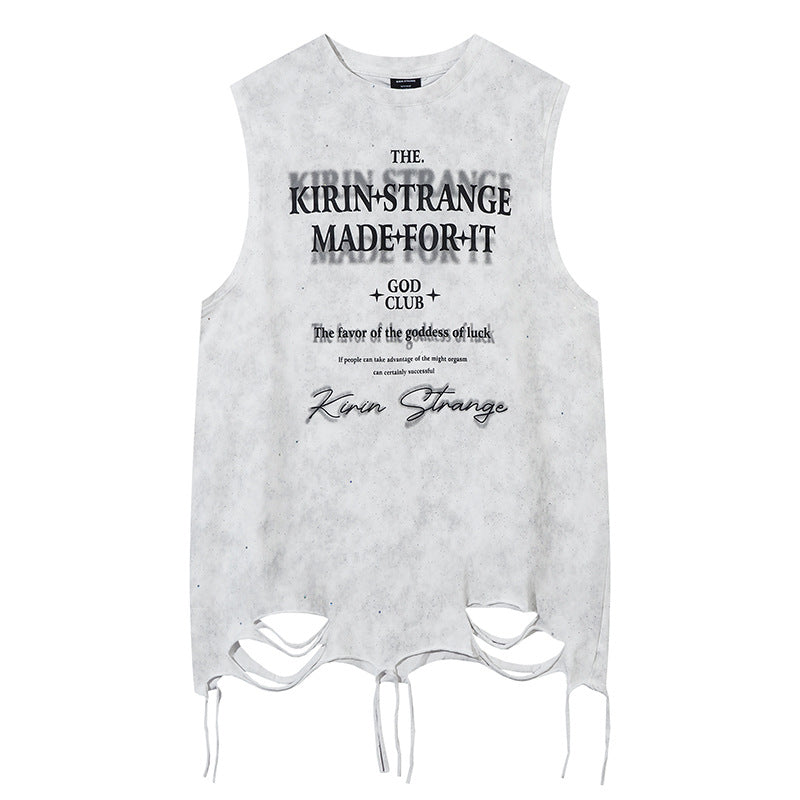 Hem Distressed Sleeveless T-Shirt