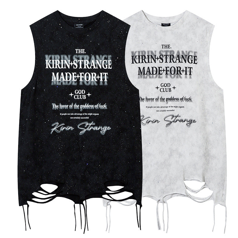 Hem Distressed Sleeveless T-Shirt