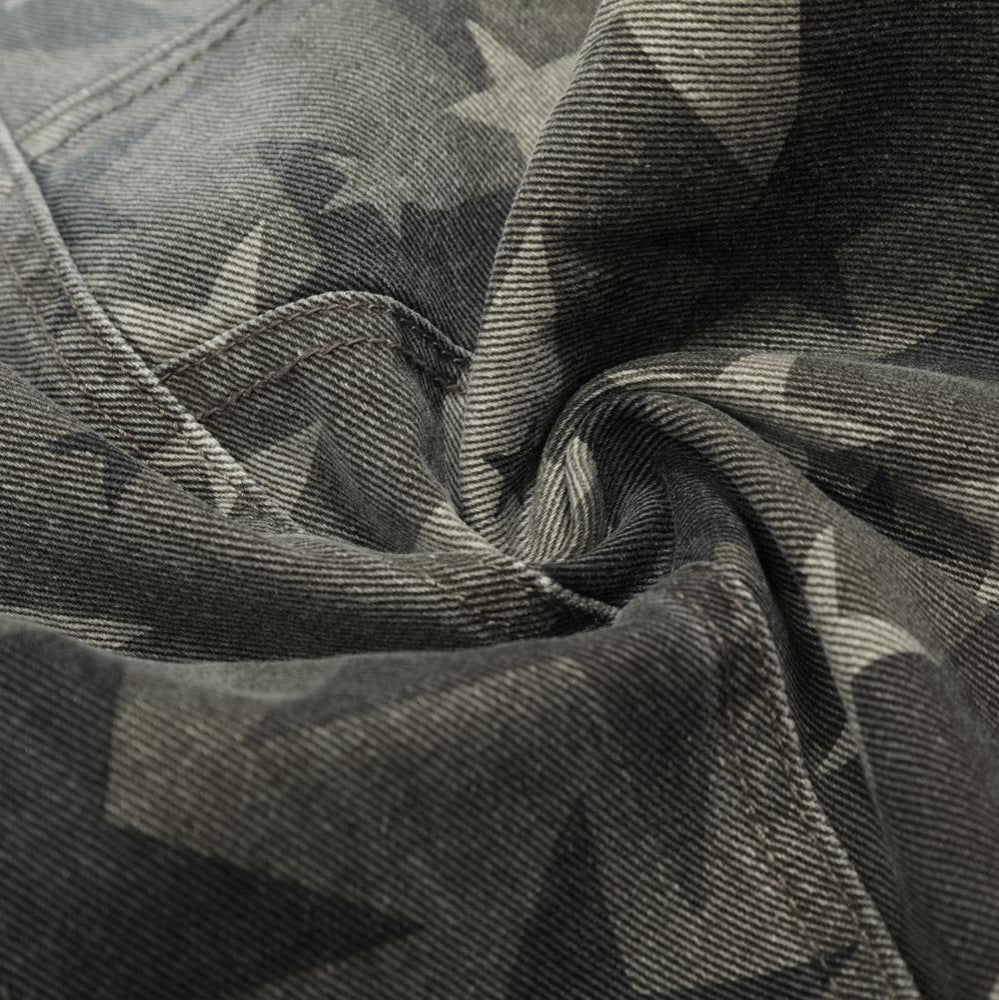 Washed star camouflage jeans