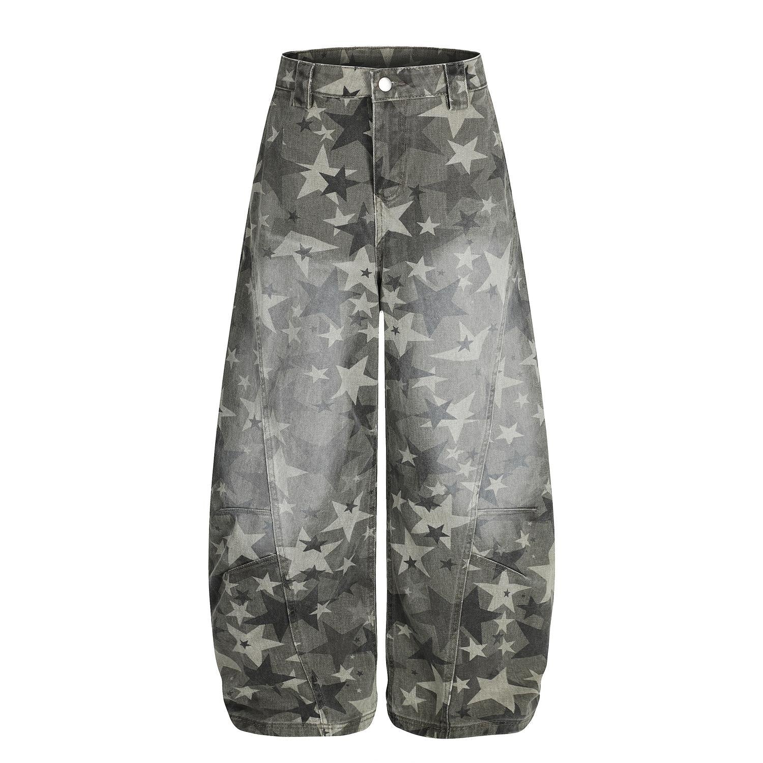 Washed star camouflage jeans