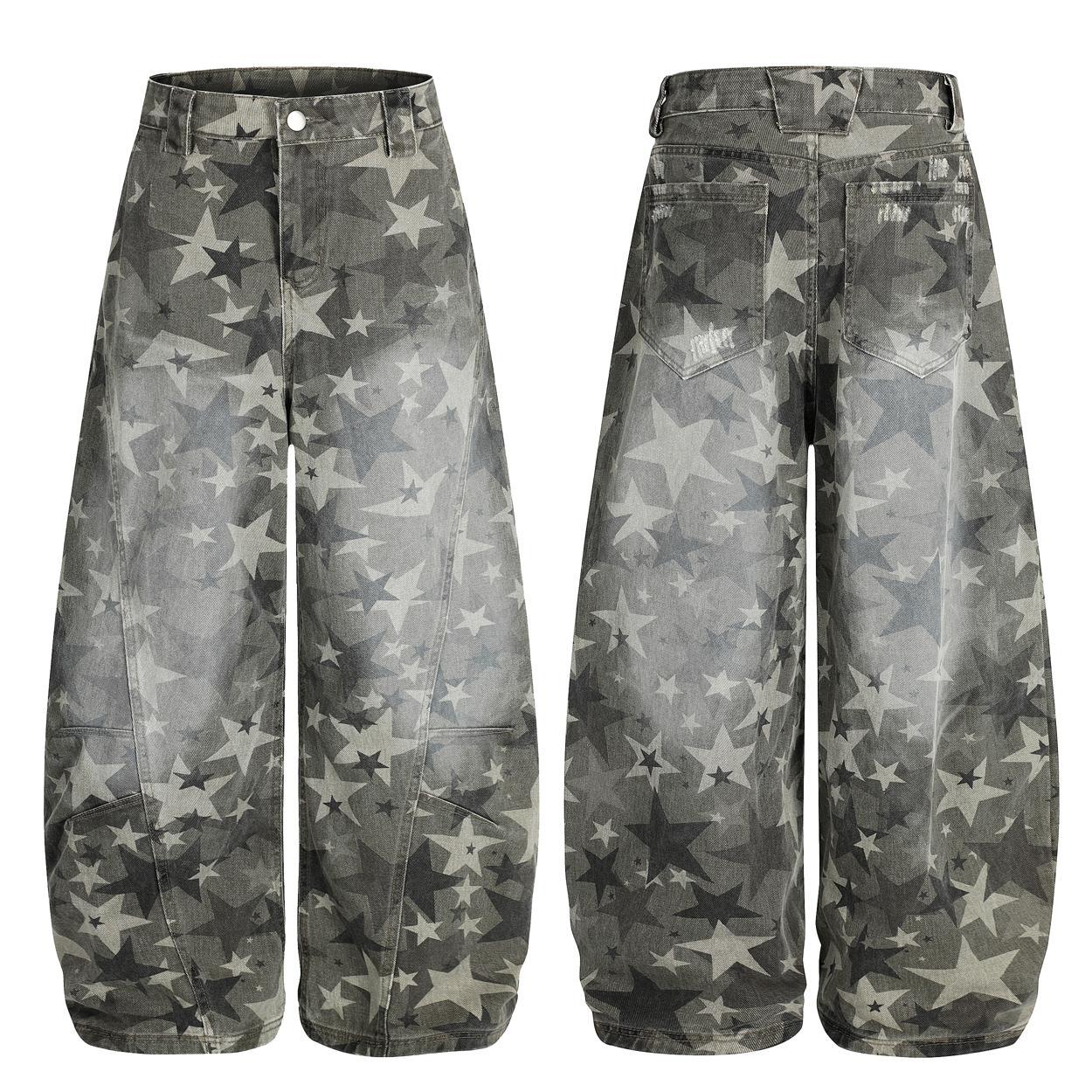 Washed star camouflage jeans